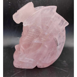 Gros crâne quartz rose extra qualité avec dragon