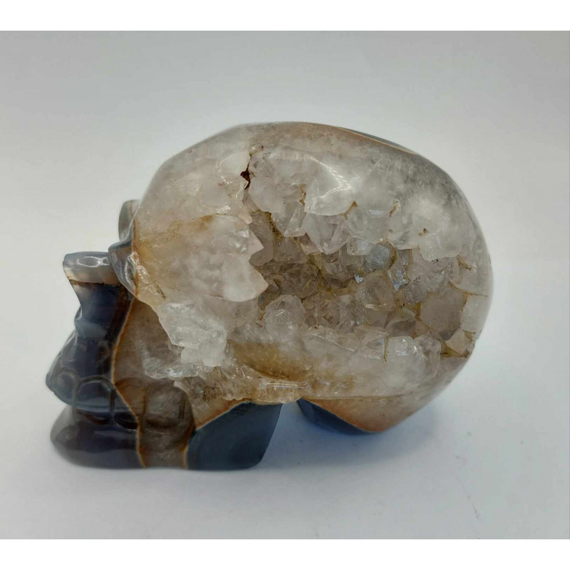Crâne Agate avec Druse de Quartz