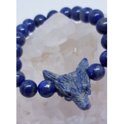 Bracelet lapis lazuli perles 10mm tête de loup en lapis lazuli